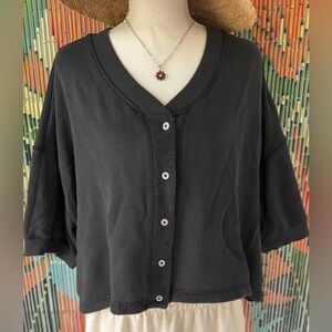 Free People Black Ribbed Trim Pullover